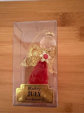 New Vintage Ruby July Birthstone Angel Ornament by Roman - Gold & Red. Christmas